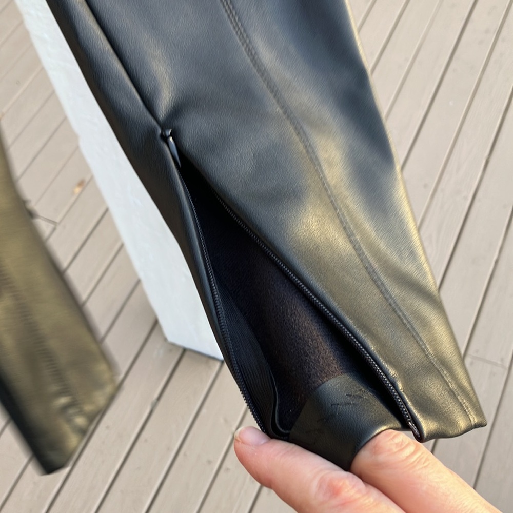 Zara Made in Turkey High Rise Ankle Zippers Black Faux Leather Slim Jeans wmns S - Picture 8 of 17